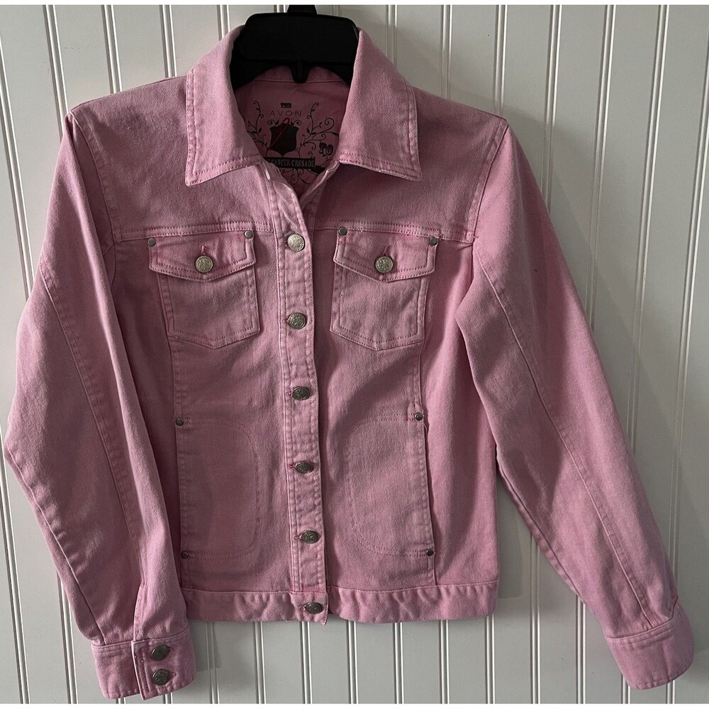 Vintage Avon Y2K Light Pink Breast Cancer Crusade Awareness Jean Jacket Size S